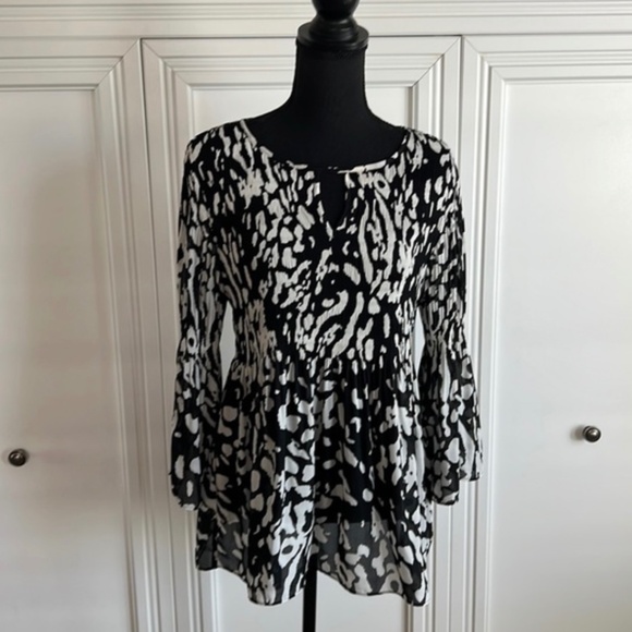 Baby Doll Sheer Elbow Bell Sleeve Top - Picture 1 of 8